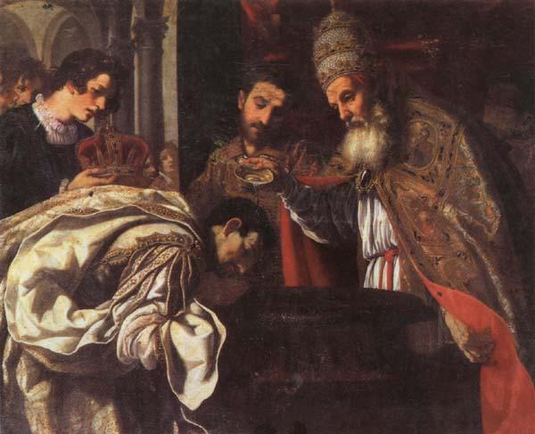 Jacopo Vignali St.Silvester,Pope,Baptizes the Emperor Constantine oil painting picture